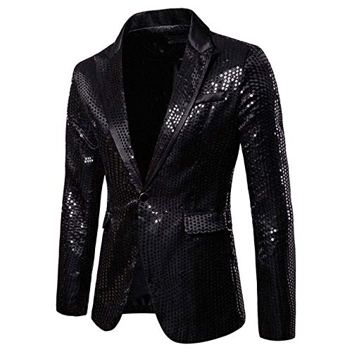 Pailletten Blazer Herren Glitzer Sakko Schwarze Glitzer Smoking Jackett Slim Fit Hochzeit Mantel Casual EIN Knöpfe Anzugjacke Herrenjacke Performance-Kostüm für Karneval Silvester Party Nachtclub Pailletten Blazer Herren Glitzer Sakko Schwarze Glitzer Smoking Jackett Slim Fit Hochzeit Mantel Casual EIN Knöpfe Anzugjacke Herrenjacke Performance-Kostüm für Karneval Silvester Party Nachtclub von Generisch