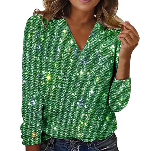 Pailletten-T-Shirt für Damen, langärmliges T-Shirt mit V-Ausschnitt, Festliche Bluse, elegant, langärmelig, Party, Glitzerbluse, Bluse, Tunika, Grün, XXL, grün, XX-Large Pailletten-T-Shirt für Damen, langärmliges T-Shirt mit V-Ausschnitt, Festliche Bluse, elegant, langärmelig, Party, Glitzerbluse, Bluse, Tunika, Grün, XXL, grün, XX-Large von Generisch
