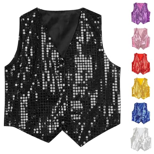 Pailletten Weste Damen, Glitzer Weste Herren Silber: Glitzer Ärmellos Anzugweste Party Karneval Cosplay Tanzkostüm Vintage Revers Paillettenweste V Ausschnitt Gilet 70Er Ärmellos Glitzer Weste Pailletten Weste Damen, Glitzer Weste Herren Silber: Glitzer Ärmellos Anzugweste Party Karneval Cosplay Tanzkostüm Vintage Revers Paillettenweste V Ausschnitt Gilet 70Er Ärmellos Glitzer Weste von Generisch