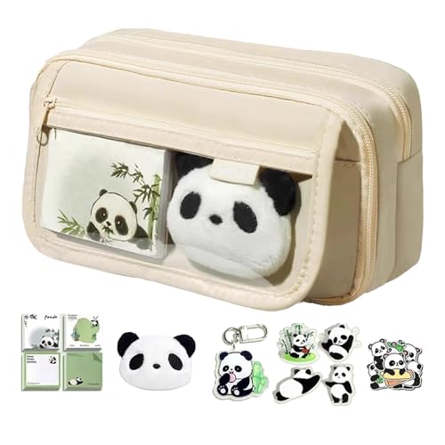 Panda-Federmäppchen, große Kapazität, Federmäppchen, Beutel mit Reißverschluss, Make-up-Tasche, tragbarer Schreibwaren-Organizer, Stiftebeutelhalter für Teenager-Mädchen, , Cremig, Refer to von Generisch