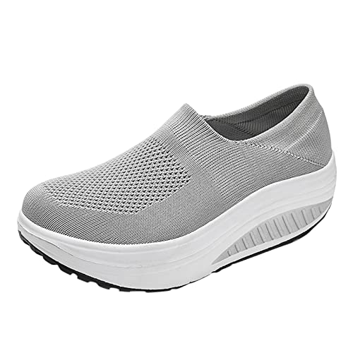 Plateau-Sneaker für Damen, Slip-On-Sneaker, orthopädische Wanderschuhe, atmungsaktive Mesh-Sneaker, leichte Laufschuhe, Trainingsschuhe, dicke Unterseite, Luftkissen-Schuhe, grau, 39 EU von Generisch