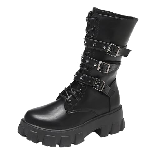 Plateau Stiefeletten Damen Gothic : Biker Stiefeletten Damen Halbhoch Lederstiefel Schnüren Stiefeletten Schnallen Übergangsstiefel Rutschfest Gummisohlen Stiefel Vintage Dicke Sohle Sommerstiefel Plateau Stiefeletten Damen Gothic : Biker Stiefeletten Damen Halbhoch Lederstiefel Schnüren Stiefeletten Schnallen Übergangsstiefel Rutschfest Gummisohlen Stiefel Vintage Dicke Sohle Sommerstiefel von Generisch