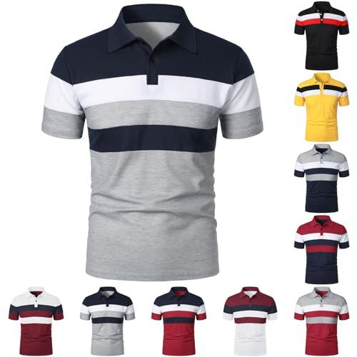 Generisch Poloshirts Herren Kurzarm Golf T Shirts Männer Summer Kontrastfarbe Ausschnitt Baumwolle Basic T-Shirt Polohemd Sommer Slim Fit Arbeits T-Shirt Männer von Generisch