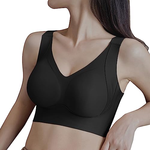 Push Up BH-Damen Nahtloser Unterwäsche Spitzen Top Bügel-BH für Damen, T-Shirt-BH, Wandelbare BHS für Damen,Nahtloser Bequemer Klassischer Yoga&Schlaf, Großer Unterwäsche-BH (Black, XXXL) von Generisch