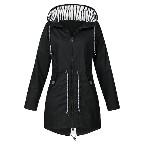 Regenjacke Damen Wasserdicht Winddichter Atmungsaktiv Regenmantel Gefüttert mit Gestreift Kapuze Stanzjacke Leichte Kapuzenjacke Reißverschluss Windjacke Fahrrad Wandern Outdoorjacke Parka S-5XL Regenjacke Damen Wasserdicht Winddichter Atmungsaktiv Regenmantel Gefüttert mit Gestreift Kapuze Stanzjacke Leichte Kapuzenjacke Reißverschluss Windjacke Fahrrad Wandern Outdoorjacke Parka S-5XL von Generisch
