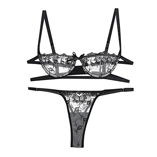 Reizwäsche Dessous Set 2-Teil Spitze Blumen Transparent Dessous Set Dessous Damen Sexy Unterwäsche Ohne Buegel Sexy Dessous Strapse Verführerisches Reizwäsche Unterwäsche von Generisch