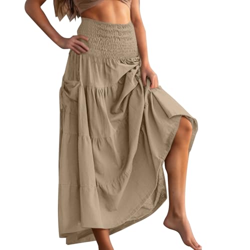 Rock Damen Lang Elegant Hohe Taille Röcke Baumwolle Boho Wickelrock Maxirock Langer Luftiger Sommerrock Freizeitrock mit Taschen Strandrock Frauen Faltenrock Damenrock Khaki S Rock Damen Lang Elegant Hohe Taille Röcke Baumwolle Boho Wickelrock Maxirock Langer Luftiger Sommerrock Freizeitrock mit Taschen Strandrock Frauen Faltenrock Damenrock Khaki S von Generisch