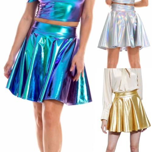Rock Rot, Glitzer Rock Damen Metallisch Party Outfit Damen Glänzend Mini Rock Elastische Glitzerrock Ausgestellte Faltenrock Metallic Rock Disco Outfit Damen Karneval-Rave für Frauen und Mädch Rock Rot, Glitzer Rock Damen Metallisch Party Outfit Damen Glänzend Mini Rock Elastische Glitzerrock Ausgestellte Faltenrock Metallic Rock Disco Outfit Damen Karneval-Rave für Frauen und Mädch von Generisch