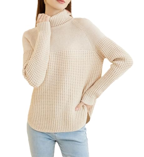 Rollkragen Wollpullover Damen Herbst und Winter Warm Weich Langarm Strickpullover, beige, S von Generisch