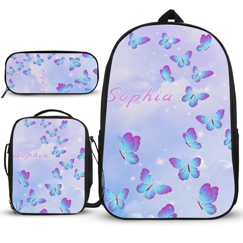 Rucksack-Set, individuelle Name, Schultasche, lässiger Rucksack, Mädchen-Büchertasche, 3-teilig, mit Federmäppchen, Crossbody-Tasche, Geschenke für 10-Jährige, Farbenfrohes Muster, Rucksack, Rucksäcke von Generisch