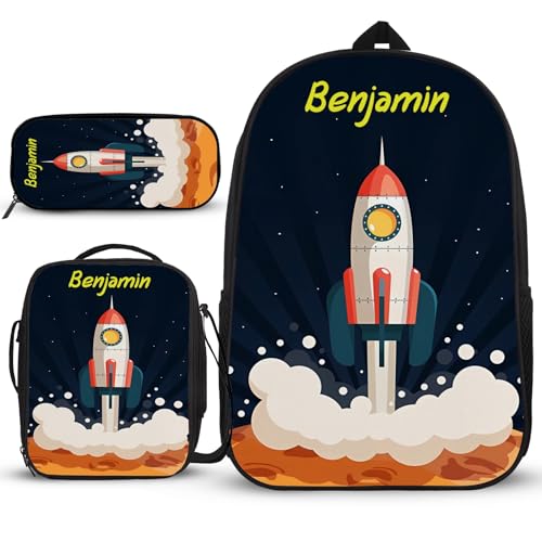 Rucksack-Set mit individuellem Namen, lustiges Schulranzen-Set für Mädchen, 3-teilig, mit Umhängetasche und Federmäppchen, beste Geschenke für 7-jährige Mädchen, Farbenfrohes Muster, Rucksack, von Generisch