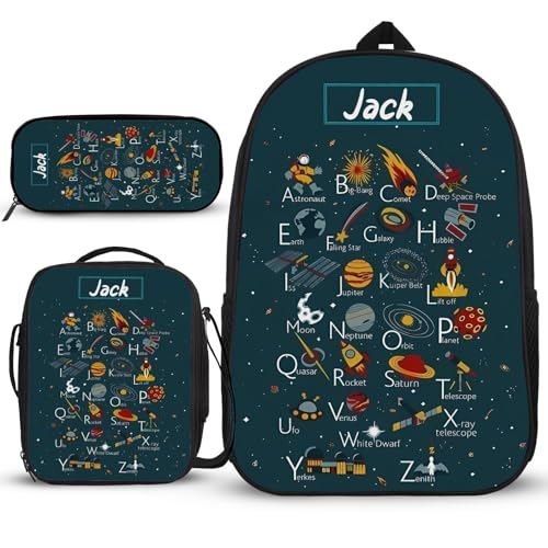 Rucksack-Sets mit individuellem Namen, großer dramatischer Rucksack, Mädchen-Rucksack, 3-teilig, mit Umhängetasche und Federmäppchen, 10 Jahre alte Geschenke für Mädchen, Farbenfrohes Muster, von Generisch