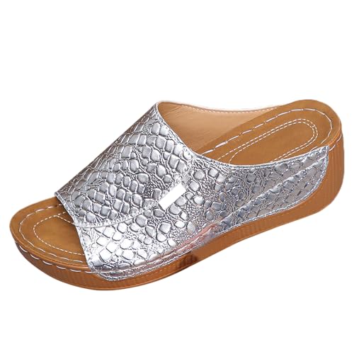 Sandalen Damen Sommer, Orthopädische Sandalen Damen Sommer Ergonomische Leder Pantoletten Offene Rutschfeste Hausschuhe Leicht Bequem Slipper Sommerschuhe, Silber 41 Sandalen Damen Sommer, Orthopädische Sandalen Damen Sommer Ergonomische Leder Pantoletten Offene Rutschfeste Hausschuhe Leicht Bequem Slipper Sommerschuhe, Silber 41 von Generisch