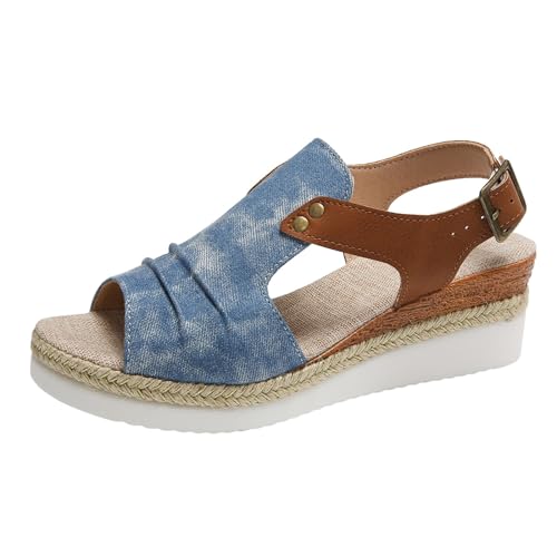 Sandalen Damen Sommer Bequem Weiss Offene Ortopädicheschuhe Feinstem Veloursleder Riemchensandalen Modische Pantoletten Sport Outdoor Sportsandale Waschbare Treckingsandalen Sandaletten (A-Blue, 40) von Generisch