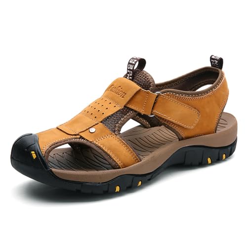 Sandalen für Herren, Leder, Wandersandalen, athletisch, Walking, Sport, Fischer, Strandschuhe, geschlossene Zehen, Wasserschuhe, gelb, 41 1/3 EU Sandalen für Herren, Leder, Wandersandalen, athletisch, Walking, Sport, Fischer, Strandschuhe, geschlossene Zehen, Wasserschuhe, gelb, 41 1/3 EU von Generisch