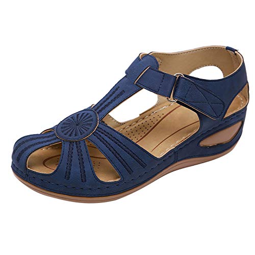 Sandalen mit Keilabsatz für Damen, leicht, ausgehöhlt, Retro-Schuhe, Pflastersteine, orthopädische, weiche und bequeme Innensohle, breite Passform, rutschfest, atmungsaktiv, lässig, Urlaub, Reisen, von Generisch