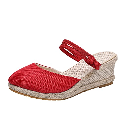 Sandaletten Damen Sommer Damen Wedge Espadrilles Keilabsatz Damen Sommer Wedge Hausschuhe Plateau Schuhe Damen Zum Schnüren Geschlossene Keilabsatz Wedges Strand Im Freien Dicke Boden Sandalen von Generisch