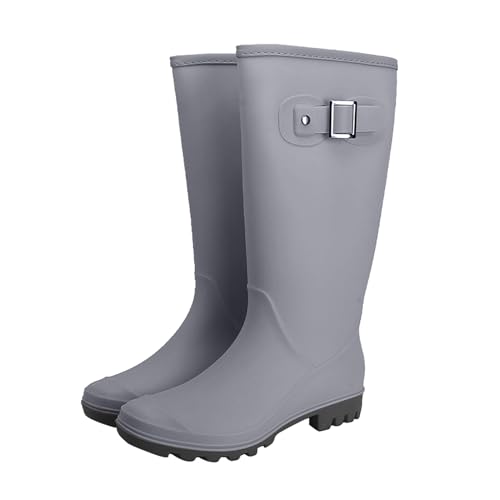 Schuhe Damen Mokassin Rot Korean Fashion Schnalle Regen Schuhe Außerhalb Der Hohen rutschfeste Tragen Wasser Stiefel Erwachsene Gummi Schuhe Profil Schuhe Damen (Grey, 40) von Generisch