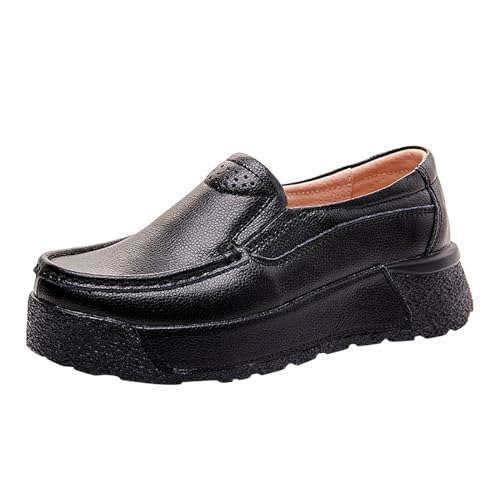 Schuhe Drehverschluss Damen Lässige, runde Zehenpartie für Damen, einfarbig, große Größe, Mutterschuhe, niedriges Plateau, Freizeitschuhe Schuhe Damen Turnschuhe (Black, 37) von Generisch