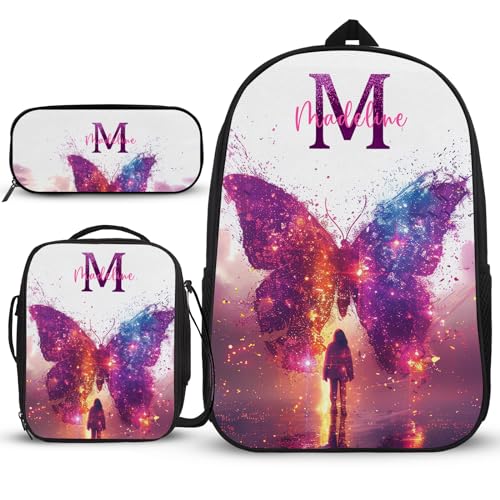 Schulrucksack-Set, individueller Name, Rucksack, interessante Rucksäcke, Mädchen, Schulrucksack-Set, 3-teilig, mit Umhängetasche und Federmäppchen, Geschenke für 5-jährige Mädchen, Farbenfrohes von Generisch