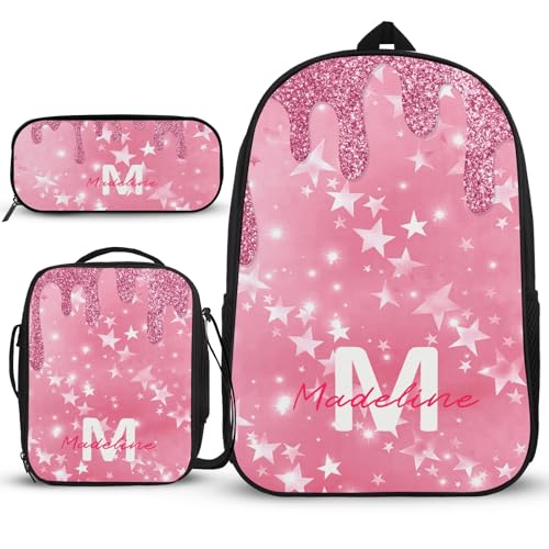 Schulrucksack-Set, personalisierter Namen, hübsche Schultasche, Schulrucksäcke, 3-teilig, mit Umhängetasche und Federmäppchen, Geschenke für 12-jährige Mädchen, Farbenfrohes Muster, Rucksack, von Generisch