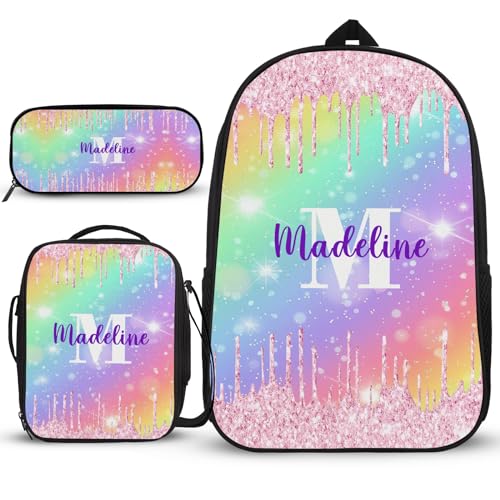 Schulrucksack-Set mit individuellem Namen, Laptop-Rucksack, unverwechselbarer großer Schulrucksack, Mädchen-Rucksack für die Schule, 3-teilig, mit Federmäppchen, Crossbody-Tasche, coole Geschenke für von Generisch