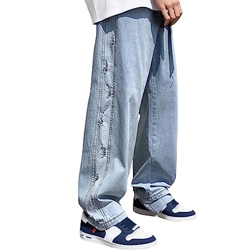 Schwarz Graue Baggy Jeans Herren Y2K Hip Hop Jeanshose Vintage Straight Leg Jeans Herren Breite Hosen Streetwear Skateboard Jeans Teenager Jungen Loose Fit Pants Stretch Jeanshose Herren Hip Hop Hose von Generisch