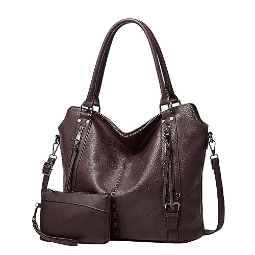 Schwarze Jogginghose Damen Mit Taschen Große Geldbörsen für Damen, PU-, Schultertaschen, Umhängetaschen, modische Umhängetasche, lässige weiche Tasche, Damen Leggings Mit Taschen (Coffee, One Size) von Generisch