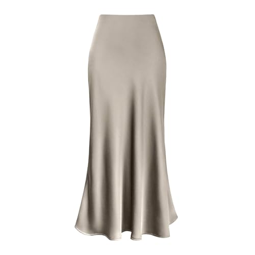Seidenröcke, Satin, hohe Taille, lässig, einfarbig, Rüschen, Urlaubsröcke für Damen, lange Kleider für Sommer, klassischer Herbst, Maxirock, Strandrock, Bademantel, Maxirock, Sommer, khaki, 44 Seidenröcke, Satin, hohe Taille, lässig, einfarbig, Rüschen, Urlaubsröcke für Damen, lange Kleider für Sommer, klassischer Herbst, Maxirock, Strandrock, Bademantel, Maxirock, Sommer, khaki, 44 von Generisch