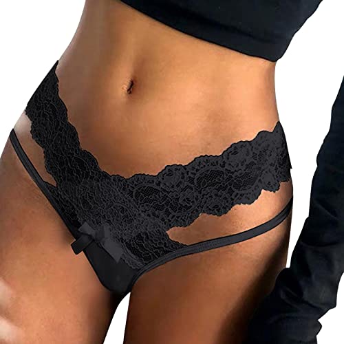 Sexy Höschen mit Offenem Schritt Pantys Höschen Spitze String Tanga Lace Lingerie Reizwäsche Unterhose Thong Atmungsaktiv Sexy Dessous Tanga G String Spitze Slip Ouvertslip Dessous (01-Black, L) von Generisch