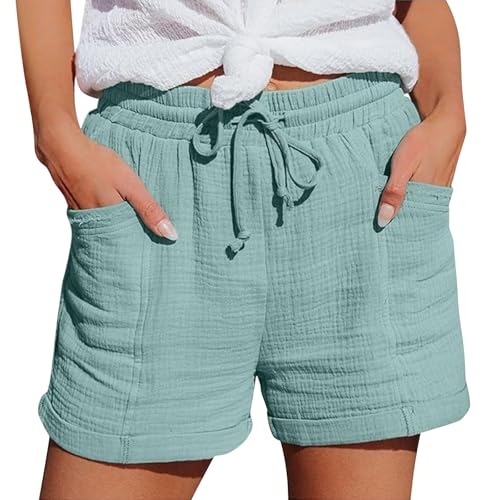 Shorts Damen Sommer Leinen Musselin Kurze Hose Beachshorts Mit Taschen Mode Lässige Stoffhose Freizeitshorts hoher Taille Stretch Gerades Bein Sport Shorts mit Kordelzug Leinenhose Shorts Damen Sommer Leinen Musselin Kurze Hose Beachshorts Mit Taschen Mode Lässige Stoffhose Freizeitshorts hoher Taille Stretch Gerades Bein Sport Shorts mit Kordelzug Leinenhose von Generisch