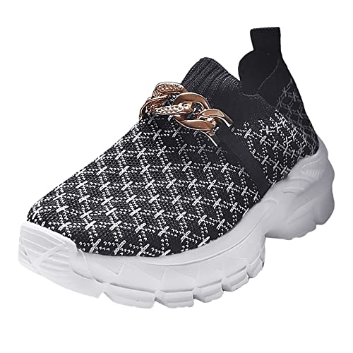 Slip-Ins Orthopädische Schuhe für Damen, bequeme freihändige Wanderschuhe, Fußgewölbeunterstützung, Laufschuhe, leicht, lässig, Outdoor-Schuhe mit Kette, flache Outdoor-Schuhe zum Joggen, Schwarz , 39 von Generisch