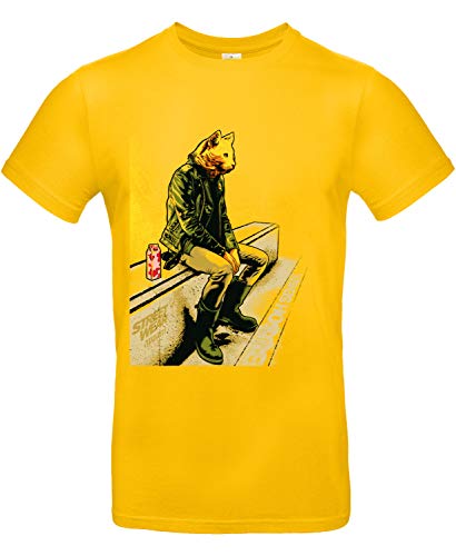Smilo & Bron Herren T-Shirt mit Motiv Cat Punk Bedruckt Gold L von Generisch