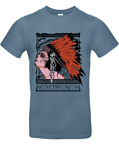 Smilo & Bron Herren T-Shirt mit Motiv Indian Girl Bedruckt Blau Stone Blue L von Generisch
