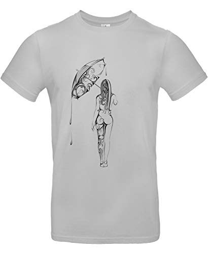 Smilo & Bron Herren T-Shirt mit Motiv Mädchen Regenschirm Bedruckt Grau Pacific Grey 3XL von Generisch