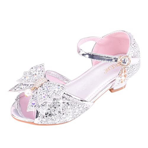 Sneaker 37 Mädchen Kinderschuhe mit glänzenden Sandalen Prinzessin Schuhe Bogen High Heels Zeigen Prinzessin Schuhe Hallenturnschuhe 34 (Silver, 31 Little Child) von Generisch