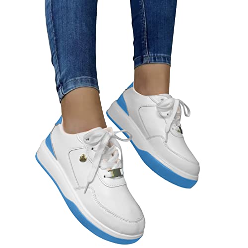 Sneaker Damen Leicht Und Bequem - Sportschuhe Damen Leder Patch Leather Freizeitschuhe Dicke Sohle Walkingschuhe Atmungsaktiv Outdoorschuhe Leichte Bequem Sommerschuhe Fashion Damenschuhe Weich Shoes von Generisch