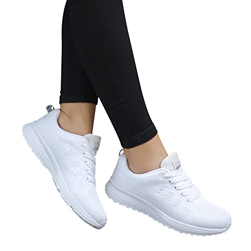 Sneaker Plateau Damen Silber Schuhe Flache beiläufige runder Netzträger Lauf-Kreuz-Schuhe Mode Frauen -Freizeitschuhe Schwarze Hohe Schuhe Damen (White, 39) von Generisch