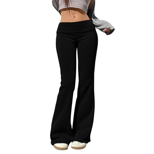 Solid Flare Sweatpants für Damen, Glockenunterteil, niedrige Taille, dehnbare Anzughose, weites Bein, Bootcut, Bootleg, Yogahose, Baggy-Sweathose für Damen, Schlag-Leggings, Laufhose, Schwarz , L von Generisch