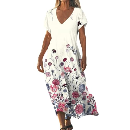 Sommerkleid, Strandkleid Damen Lang Vintage a Linie V Ausschnitt Tunikakleid Sommer Blümchenkleid Maxikleid Strandmode Sommerkleider Leicht und Luftig Vintage Shirtkleid, Hellviolett, XXL Sommerkleid, Strandkleid Damen Lang Vintage a Linie V Ausschnitt Tunikakleid Sommer Blümchenkleid Maxikleid Strandmode Sommerkleider Leicht und Luftig Vintage Shirtkleid, Hellviolett, XXL von Generisch