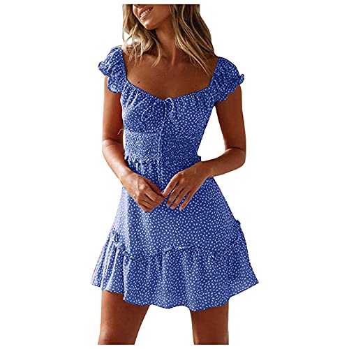 Sommerkleid Damen Boho Rüschen Strandkleid Elegant Leicht und Luftig A-Linie Minikleid High Waist Kleid mit Kordelzug Sommerkleid Damen Boho Rüschen Strandkleid Elegant Leicht und Luftig A-Linie Minikleid High Waist Kleid mit Kordelzug von Generisch