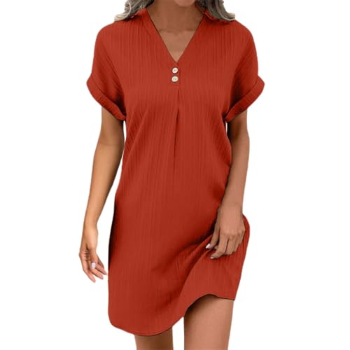 Sommerkleid Damen V-Ausschnitt Blusenkleid - Luftig Musselin Kleid Leinen Kurzarm Strandkleid Elegant Einfarbig Hemdkleid Mit Knöpfen Leicht Tshirt Freizeitkleid Boho A-Linie Kleid Lässiges Dress Sommerkleid Damen V-Ausschnitt Blusenkleid - Luftig Musselin Kleid Leinen Kurzarm Strandkleid Elegant Einfarbig Hemdkleid Mit Knöpfen Leicht Tshirt Freizeitkleid Boho A-Linie Kleid Lässiges Dress von Generisch