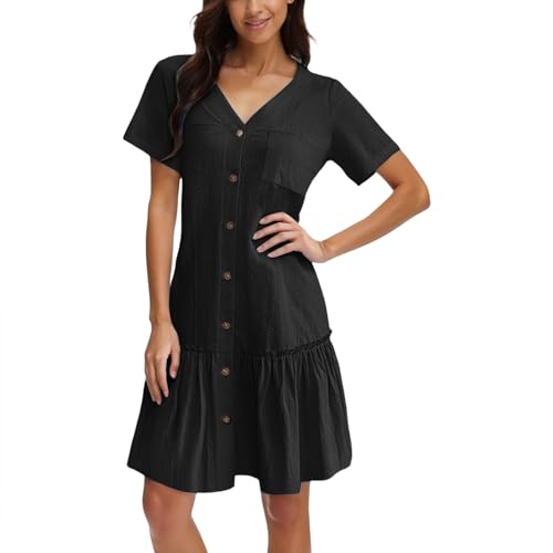 Sommerkleider Damen, Sommerkleid Damen Strandkleid Sommer Elegant Leinenkleid Button Down Knielang Freizeitkleider Kleider Kurzarm Casual Kleid A-Linien Leicht und Luftig Blusenkleid L Sommerkleider Damen, Sommerkleid Damen Strandkleid Sommer Elegant Leinenkleid Button Down Knielang Freizeitkleider Kleider Kurzarm Casual Kleid A-Linien Leicht und Luftig Blusenkleid L von Generisch