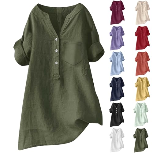 Sommerkleider Damen Leicht Und Luftig Große Größen - Strandkleid Damen Knielang Sommerkleid Einfarbige Leinenkleider A-Linie Kleid Shirtkleid Leinen Kleider V-Ausschnitt Knopfleiste Hemdblusenkleid Sommerkleider Damen Leicht Und Luftig Große Größen - Strandkleid Damen Knielang Sommerkleid Einfarbige Leinenkleider A-Linie Kleid Shirtkleid Leinen Kleider V-Ausschnitt Knopfleiste Hemdblusenkleid von Generisch