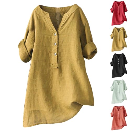 Sommerkleider Damen Leicht Und Luftig Große Größen - Strandkleid Damen Knielang Sommerkleid Einfarbige Leinenkleider A-Linie Kleid Shirtkleid Leinen Kleider V-Ausschnitt Knopfleiste Hemdblusenkleid Sommerkleider Damen Leicht Und Luftig Große Größen - Strandkleid Damen Knielang Sommerkleid Einfarbige Leinenkleider A-Linie Kleid Shirtkleid Leinen Kleider V-Ausschnitt Knopfleiste Hemdblusenkleid von Generisch