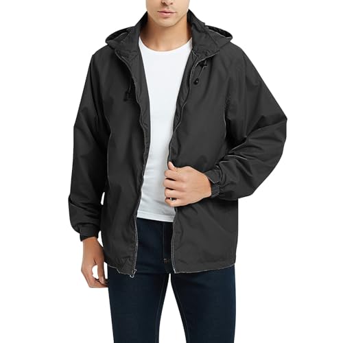 Sportbekleidung für Herren, leichte Jacken, gefüttert, Oberbekleidung, Herren-Regenjacke, leicht, regenfest, Regenmantel mit Kapuze, Outdoor, Laufen, Wandern, Radfahren, Outdoor, Schwarz, Größe XL Sportbekleidung für Herren, leichte Jacken, gefüttert, Oberbekleidung, Herren-Regenjacke, leicht, regenfest, Regenmantel mit Kapuze, Outdoor, Laufen, Wandern, Radfahren, Outdoor, Schwarz, Größe XL von Generisch