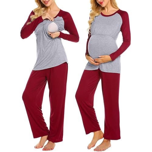 Still Schlafanzug Damen, Stillpyjama Set Damen Zweiteiliger Still Pyjama Langarm Stillshirt + Lang Hosen mit Elastischen Bund Umstandsmode Umstandspyjama Schwangerschaft Stillfunktion Nachtwäsche Still Schlafanzug Damen, Stillpyjama Set Damen Zweiteiliger Still Pyjama Langarm Stillshirt + Lang Hosen mit Elastischen Bund Umstandsmode Umstandspyjama Schwangerschaft Stillfunktion Nachtwäsche von Generisch