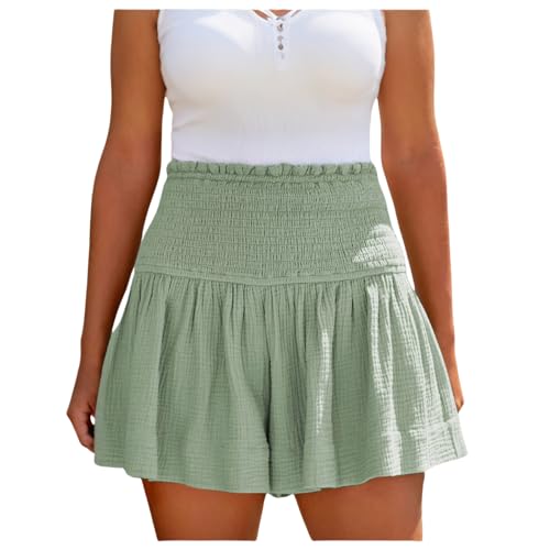 Stoffhose Damen Sommer Kurz, Musselin Shorts Damen, High Waist Kurz Hosenrock Sommer Freizeit Strandshorts Damenshorts Ruffle Sweatshorts Stoffhose Elastisch Sommershorts Kurze Sweatpants Grün XL Stoffhose Damen Sommer Kurz, Musselin Shorts Damen, High Waist Kurz Hosenrock Sommer Freizeit Strandshorts Damenshorts Ruffle Sweatshorts Stoffhose Elastisch Sommershorts Kurze Sweatpants Grün XL von Generisch