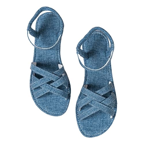 Strandsandalen für Damen, hohl, lässige Hausschuhe, flache Schuhe, Retro-Sandalen, Sandalen, Hausschuhe für Damen und Jungen, blau, 5.5 UK 3X-Narrow von Generisch