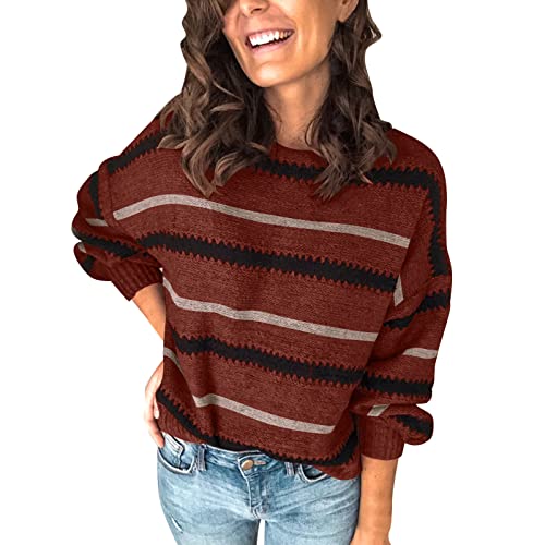 Strickpullover Damen Elegant Pullover Sweater Gestreift Strickpullover Casual Sweatshirt Pulli Elegant Jumper Oberteile von Generisch